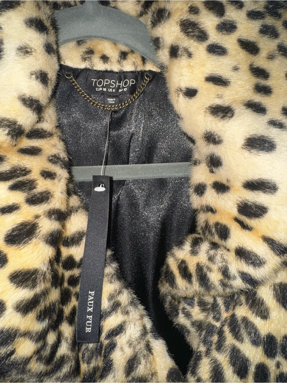 Vintage Topshop Kate Moss Leopard Print Faux Fur Pea Coat - Beige & Black - Picture 4 of 6